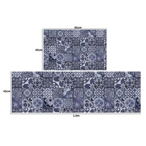 Kit 2 Tapetes para Cozinha Tropical Azulejo Azul Kapazi