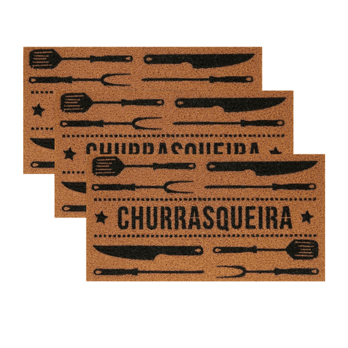Fardo 3 peças - Capacho Vinil SuperPrint 40cm x 75cm Churrasqueira Kapazi