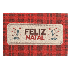 Capacho Entrada Vinil 40cm x 60cm Natal Xadrez Vermelho Kapazi