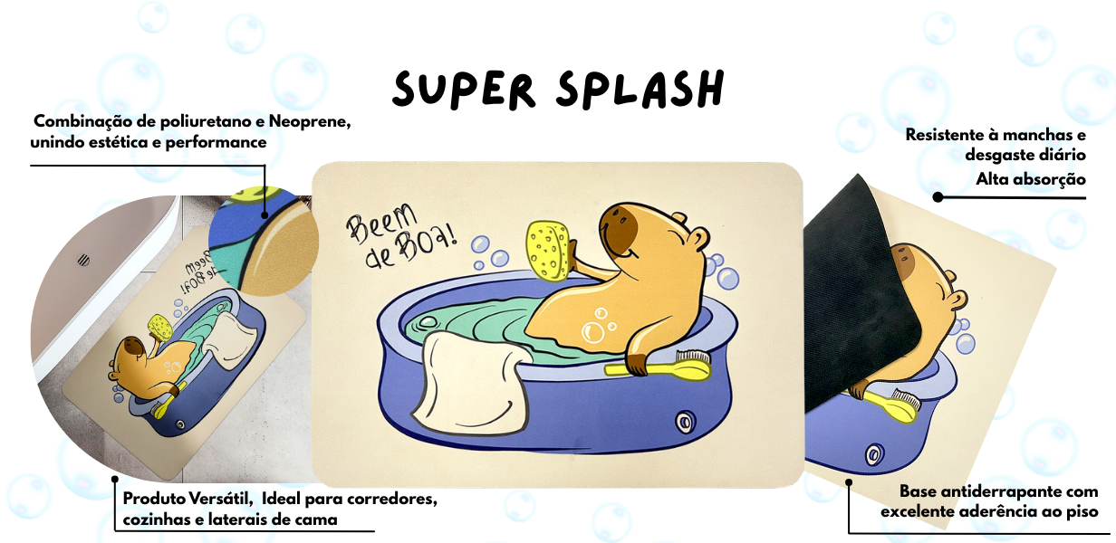 TAPETE BANHEIRO SUPER SPLASH AMOR CAPIVARA 40X60 CM 1