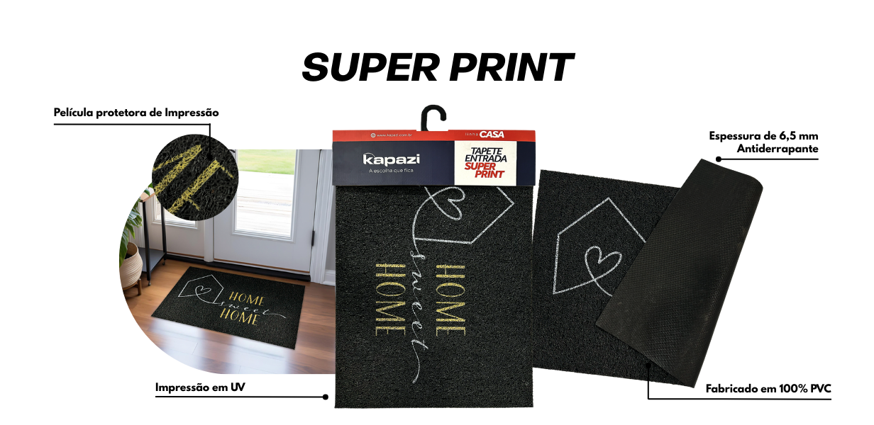 Capacho de Entrada Vinil 40cm x 75cm Home Moldura Kapazi 1
