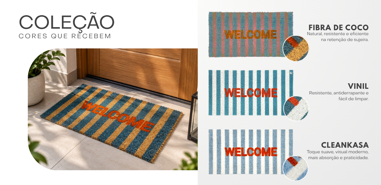 Tapete de Entrada Fibra de Coco Welcome 45x75cm - Cores que Recebem Kapazi 1