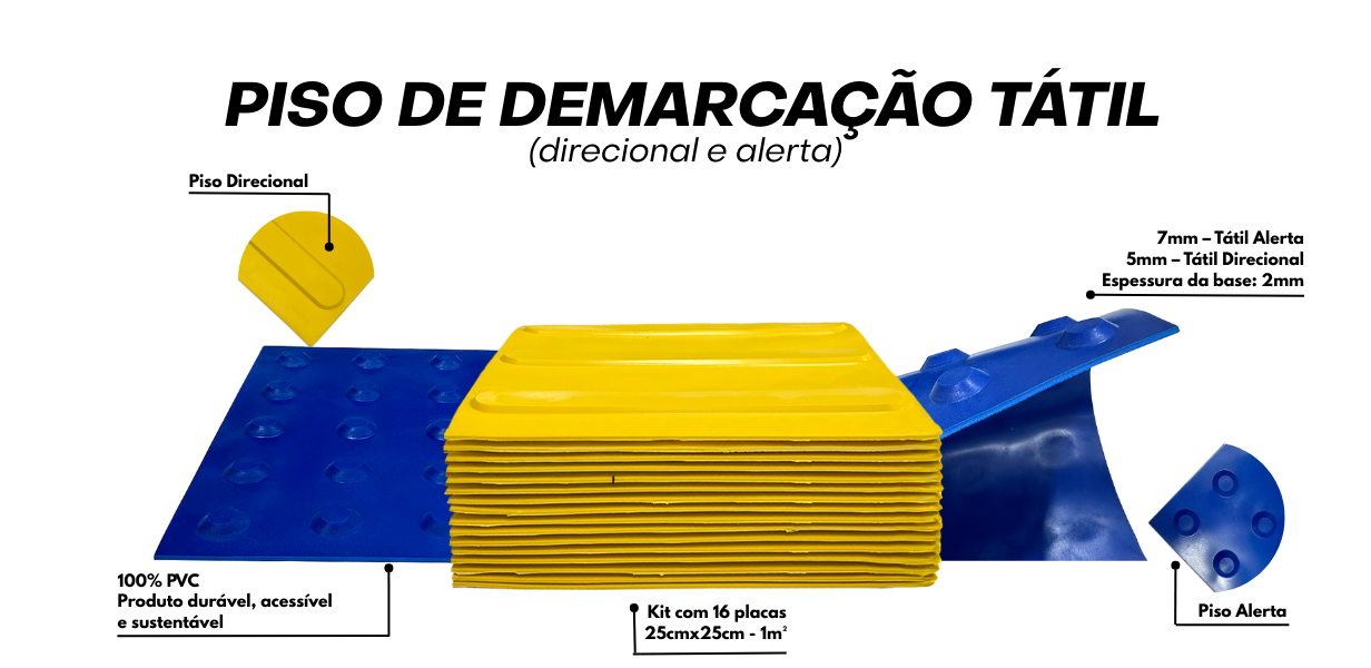Piso de Demarcação Tátil Alerta Kit 16 peças 25cm x 25cm Amarelo Kapazi 1