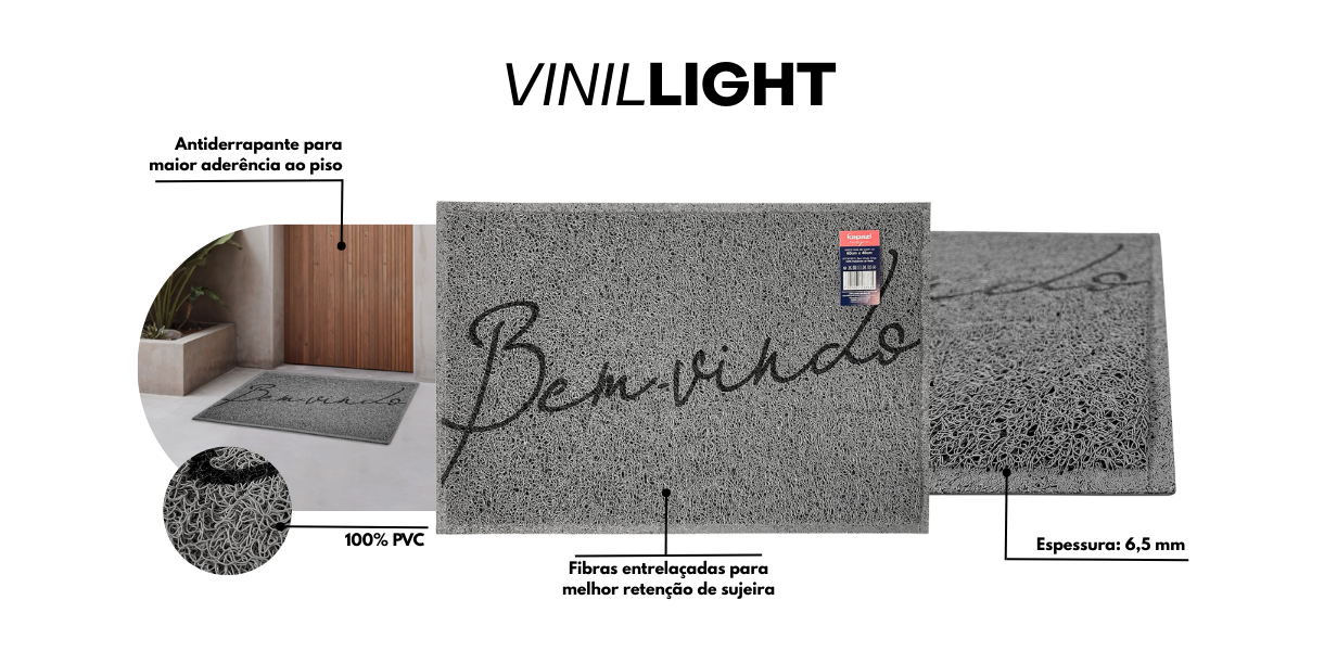 Capacho Vinil Light 40cm x 60cm Bem Vindo Bege Kapazi 1